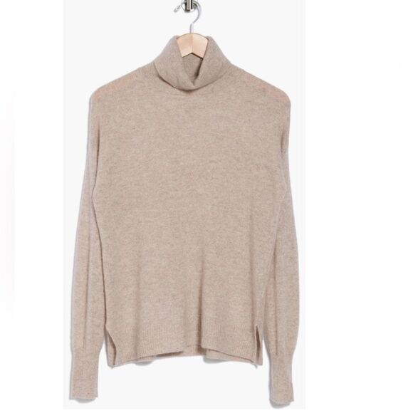 Nordstrom Turtleneck 100% Cashmere Sweater, Size Small (4/6), Beige, NWT - Picture 3 of 5